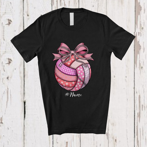 MacnyStore - Personalized Custom Name Preppy Plaid Pink Volleyball; Lovely Halloween Volleyball Player T-Shirt