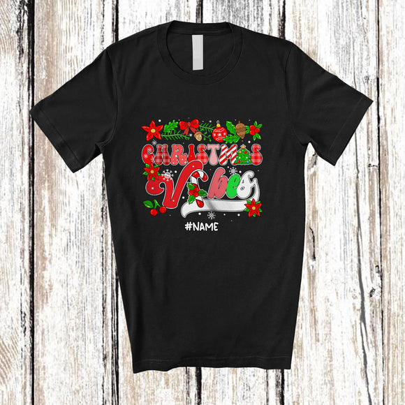 MacnyStore - Personalized Custom Name Christmas Vibes; Fantastic X-mas Groovy Plaid; Pajamas Family T-Shirt