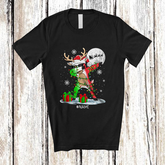 MacnyStore - Personalized Custom Name Dabbing Reindeer Italian; Awesome Christmas Lights Santa Reindeer T-Shirt