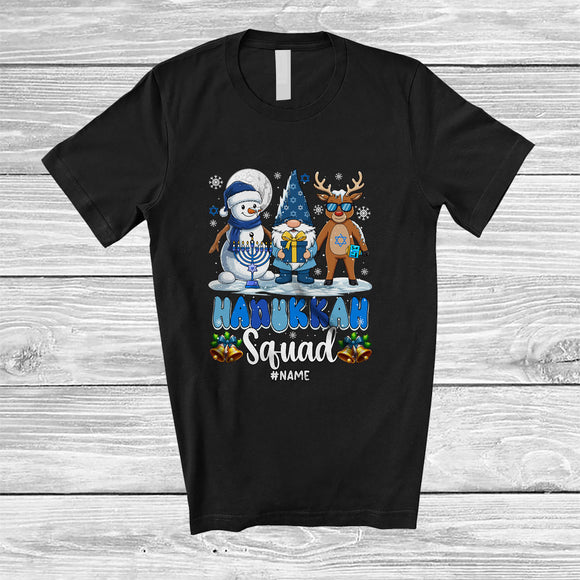 MacnyStore - Personalized Custom Name Hanukkah Squad; Adorable Christmas Snowman Gnome Reindeer; Family T-Shirt