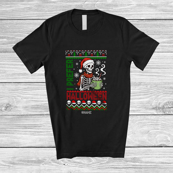 MacnyStore - Personalized Custom Name I Prefer Halloween; Amazing Christmas Sweater Skeleton Drinking Coffee T-Shirt