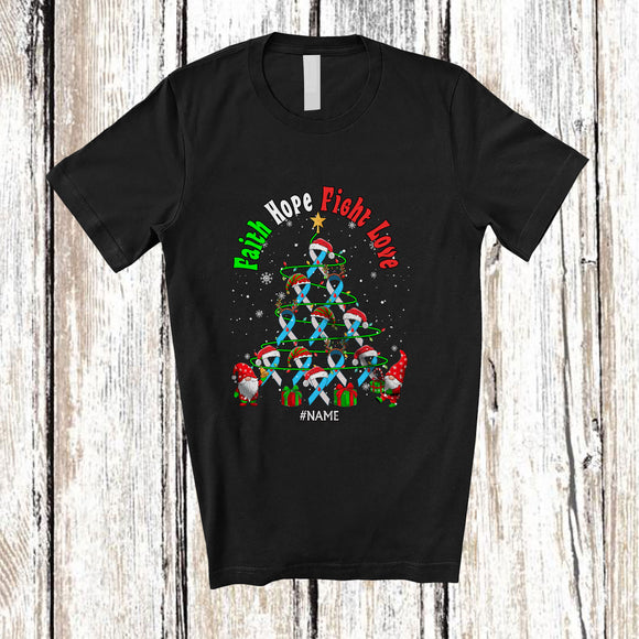 MacnyStore - Personalized Custom Name Faith Hope Fight Love; Lovely Christmas Tree Diabetes Cancer Ribbon T-Shirt
