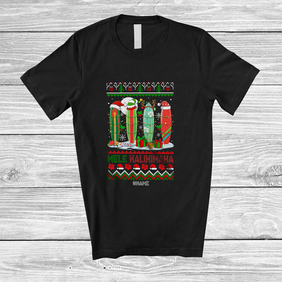 MacnyStore - Personalized Custom Name Mele Kalikimaka; Amusing Christmas Sweater Surfing; Hawaiian Family T-Shirt