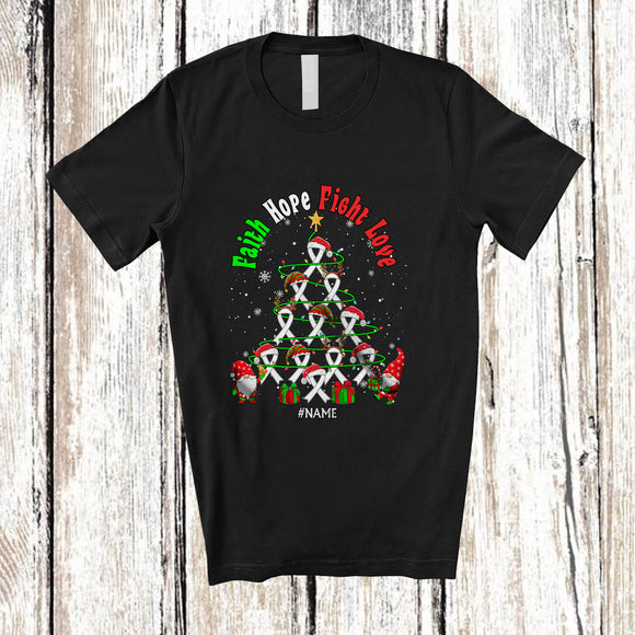MacnyStore - Personalized Custom Name Faith Hope Fight Love; Lovely Christmas Tree Lung Cancer Ribbon T-Shirt