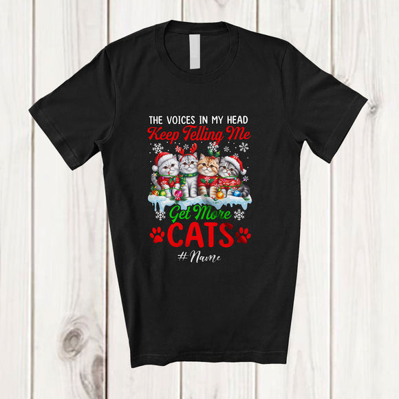 MacnyStore - Personalized Custom Name Get More Cats; Adorable Christmas Four Santa Elf Kittens Owner Animal T-Shirt