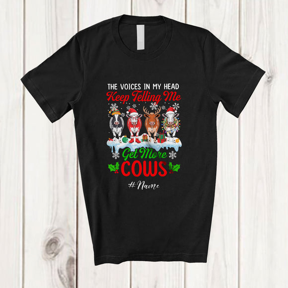 MacnyStore - Personalized Custom Name Get More Cows; Adorable Christmas Four Santa Elf Cows Farm Farmer T-Shirt