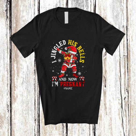MacnyStore - Personalized Custom Name I Jingled His Bells Pregnant; Joyful Christmas Couple Dabbing Santa T-Shirt