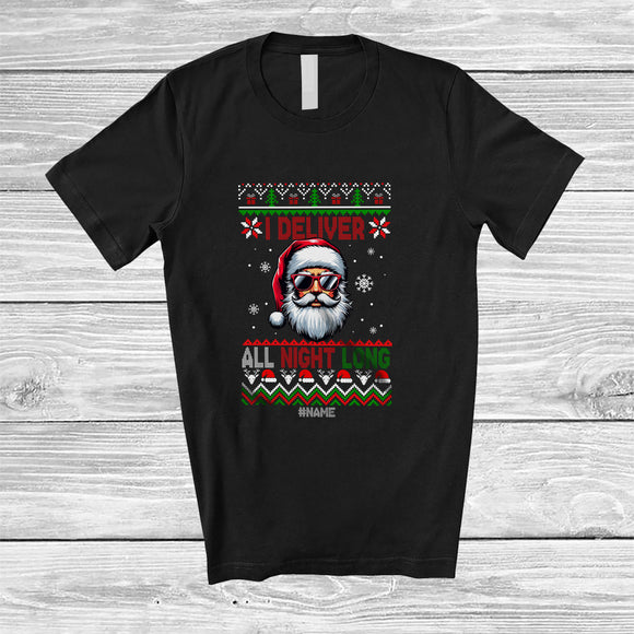 MacnyStore - Personalized Custom Name I Deliver All Night; Humorous Christmas Sweater Santa Postal Worker T-Shirt