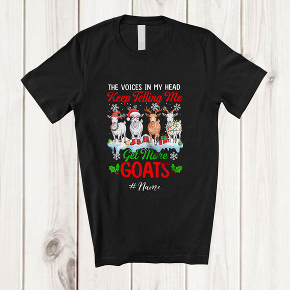 MacnyStore - Personalized Custom Name Get More Goats; Adorable Christmas Four Santa Elf Goats Farm Farmer T-Shirt