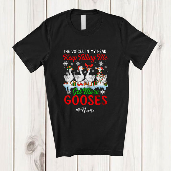 MacnyStore - Personalized Custom Name Get More Gooses; Adorable Christmas Four Santa Elf Gooses Farmer T-Shirt