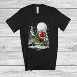 MacnyStore - Personalized Custom Name Santa Riding Bass Fish; Amusing Christmas Tree Moon Santa Sea Animal T-Shirt