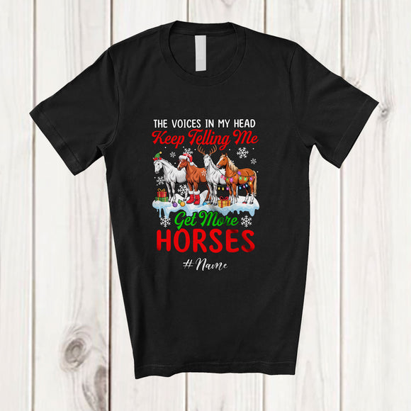 MacnyStore - Personalized Custom Name Get More Horses; Adorable Christmas Four Santa Elf Horses Farmer T-Shirt