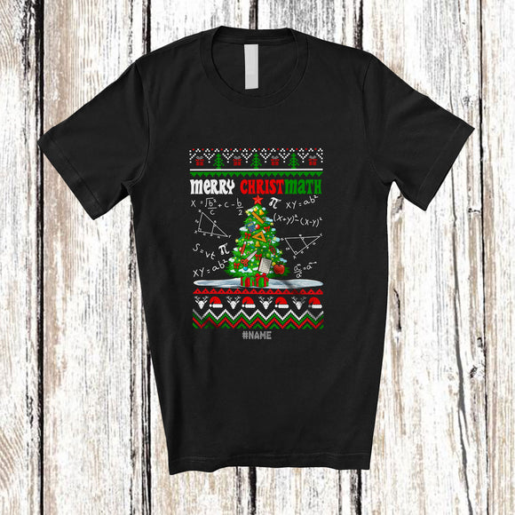MacnyStore - Personalized Custom Name Merry Christmath; Joyful Christmas Tree Sweater Math Students Teacher T-Shirt