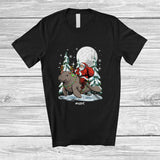 MacnyStore - Personalized Custom Name Santa Riding Manatee; Amusing Christmas Tree Moon Santa Sea Animal T-Shirt