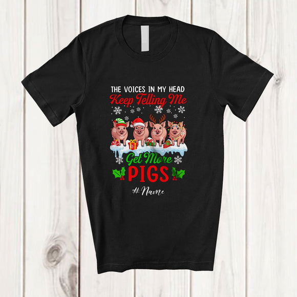 MacnyStore - Personalized Custom Name Get More Pigs; Adorable Christmas Four Santa Elf Pigs Farm Farmer T-Shirt