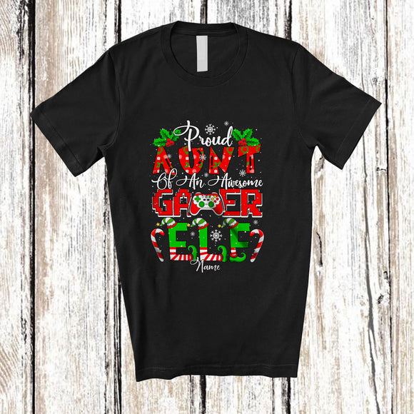 MacnyStore - Personalized Custom Name Proud Aunt Of Gamer Elf; Joyful Christmas Mother's Day Family T-Shirt
