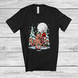 MacnyStore - Personalized Custom Name Santa Riding Octopus; Amusing Christmas Tree Moon Santa Sea Animal T-Shirt