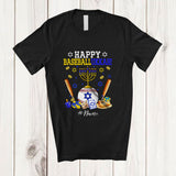 MacnyStore - Personalized Custom Name Happy Baseballukkah; Joyful Hanukkah Lights Baseball Ball Player T-Shirt