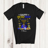 MacnyStore - Personalized Custom Name Happy Disc Golfukkah; Joyful Hanukkah Lights Disc Golf Player T-Shirt