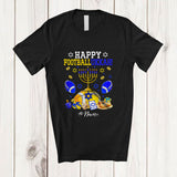 MacnyStore - Personalized Custom Name Happy Footballukkah; Joyful Hanukkah Lights Football Ball Player T-Shirt