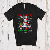 MacnyStore - Personalized Custom Name Golf Team On Santa's Naughty List; Joyful Christmas Snowman Player T-Shirt