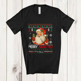 MacnyStore - Personalized Custom Name Merry Hairmas; Humorous Christmas Sweater Santa Hair Stylist Barber T-Shirt
