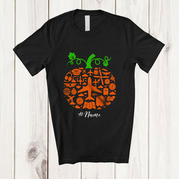 MacnyStore - Personalized Custom Name Pilot Tools Pumpkin Shape; Lovely Thanksgiving Halloween Pilot Family T-Shirt