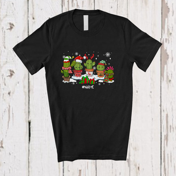 MacnyStore - Personalized Custom Name Cactus Christmas Collection; Lovely X-mas Vegan Family Group T-Shirt