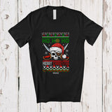 MacnyStore - Personalized Custom Name 3Ho Merry Christmas; Joyful Sweater Santa Skull Cross Bone Pirate T-Shirt