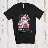 MacnyStore - Personalized Custom Name I Love A Man With A Beard; Joyful Christmas Pink Santa Rock Hand T-Shirt