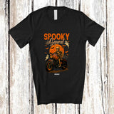 MacnyStore - Personalized Custom Name Skeleton Riding Motorcycle; Humorous Halloween Moon Rider Biker T-Shirt