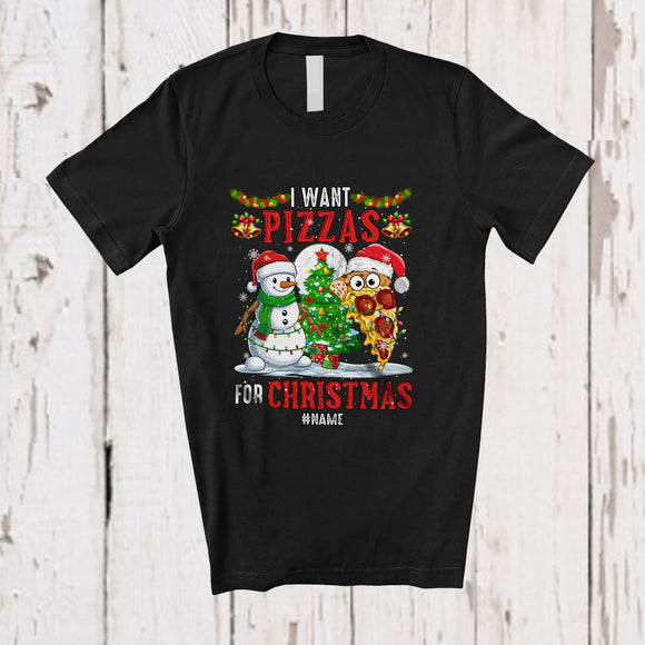 MacnyStore - Personalized Custom Name I Want Pizzas For Christmas; Cheerful Santa Food Lover T-Shirt