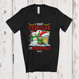 MacnyStore - Personalized Custom Name I Want Tequilas For Christmas; Cheerful Santa Drinking Drunker T-Shirt