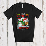 MacnyStore - Personalized Custom Name I Want Whiskeys For Christmas; Cheerful Santa Drinking Drunker T-Shirt