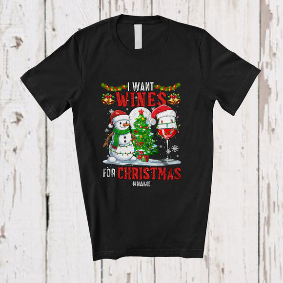 MacnyStore - Personalized Custom Name I Want Wines For Christmas; Cheerful Santa Drinking Drunker T-Shirt