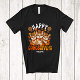 MacnyStore - Personalized Custom Name Happy Corgsgiving; Lovely Thanksgiving Three Pilgrim Corgi; Family T-Shirt