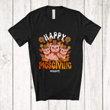 MacnyStore - Personalized Custom Name Happy Pigsgiving; Lovely Thanksgiving Three Pilgrim Pig; Family T-Shirt