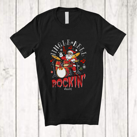 MacnyStore - Personalized Custom Name Jingle Bell Rockin'; Humorous Christmas Santa Playing Drum Player T-Shirt