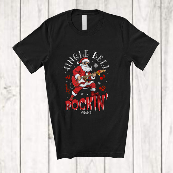 MacnyStore - Personalized Custom Name Jingle Bell Rockin'; Humorous Christmas Santa Playing Guitar Guitarist T-Shirt