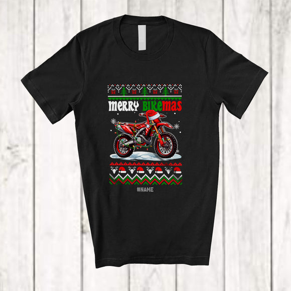 MacnyStore - Personalized Custom Name Merry Bikemas; Humorous Christmas Sweater Santa Dirt Bike Lover T-Shirt