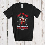 MacnyStore - Personalized Custom Name Sleigh My Name; Humorous Christmas Santa Shooting Guns Family T-Shirt