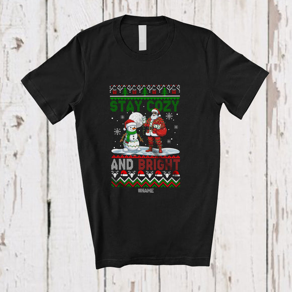 MacnyStore - Personalized Custom Name Stay Cozy And Bright; Amazing Christmas Sweater Santa Snowman T-Shirt