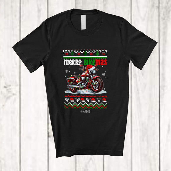 MacnyStore - Personalized Custom Name Merry Bikemas; Humorous Christmas Sweater Santa Motorcycle Lover T-Shirt