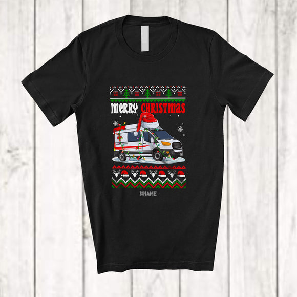 MacnyStore - Personalized Custom Name Merry Christmas; Humorous Christmas Sweater Santa Ambulance Lover T-Shirt