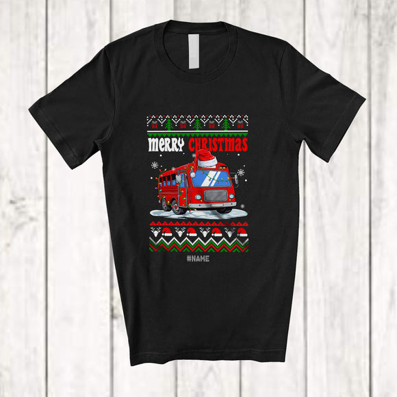 MacnyStore - Personalized Custom Name Merry Christmas; Humorous Christmas Sweater Santa School Bus Lover T-Shirt