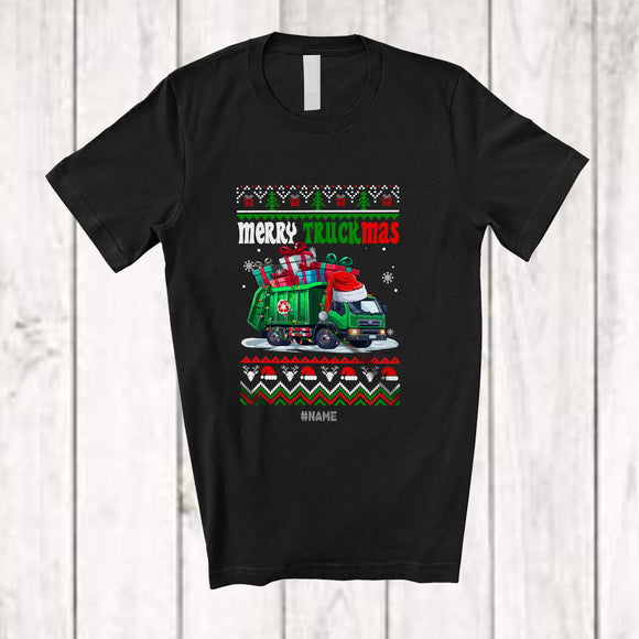 MacnyStore - Personalized Custom Name Merry Truckmas; Humorous Christmas Sweater Santa Garbage Truck T-Shirt