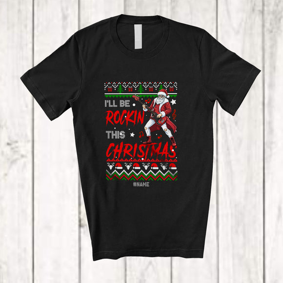 MacnyStore - Personalized Custom Name Rockin This Christmas; Amusing Sweater Santa Bass Guitar Player T-Shirt