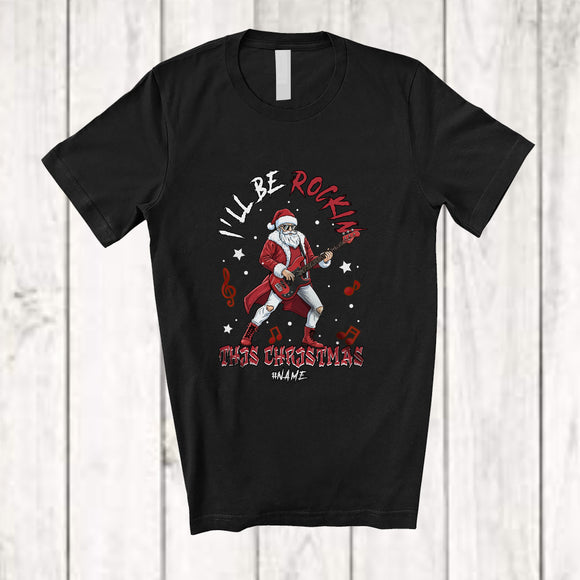 MacnyStore - Personalized Custom Name Rockin This Christmas; Amusing Santa Playing Bass Guitar Player T-Shirt