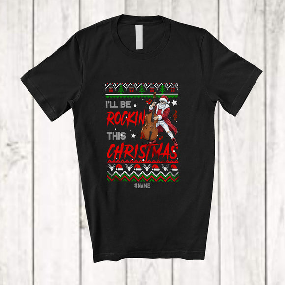 MacnyStore - Personalized Custom Name Rockin This Christmas; Amusing Sweater Santa Contrabass Player T-Shirt