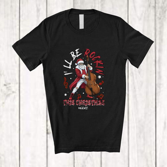 MacnyStore - Personalized Custom Name Rockin This Christmas; Amusing Santa Playing Contrabass Player T-Shirt